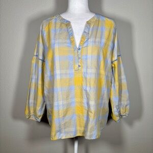 Prana Yellow and Blue Plaid Pullover Shirt Size XL